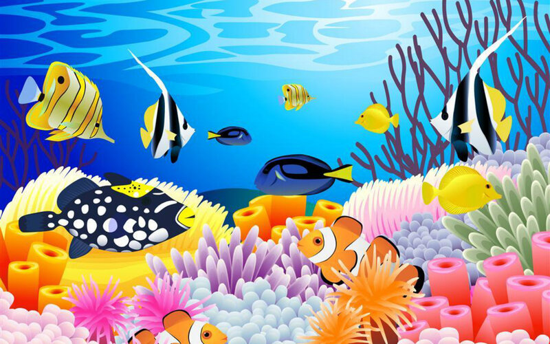 Colorful Fish in Coral Reef — Blue, Vibrant, Illustration, Anemone