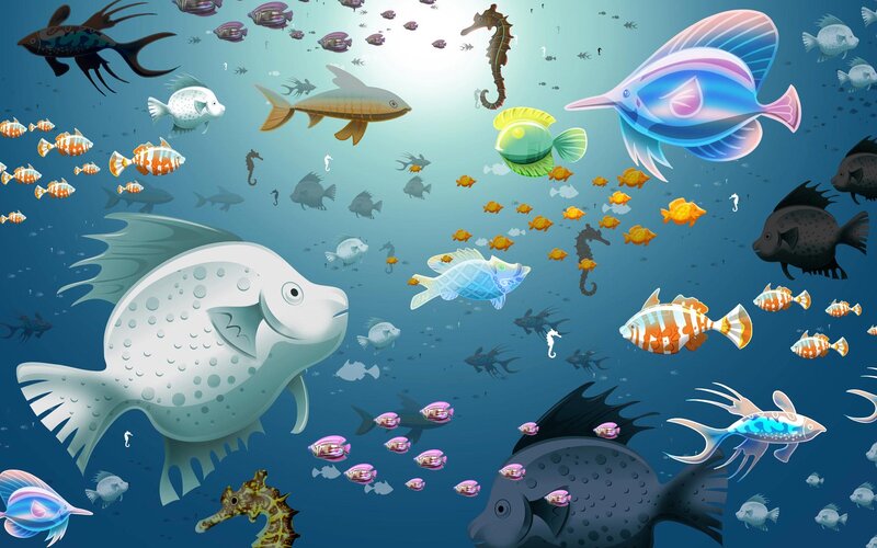 Colorful Fish in Ocean — Blue
