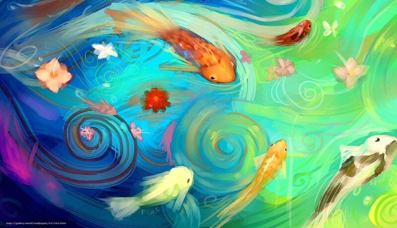 Colorful fish in swirling water