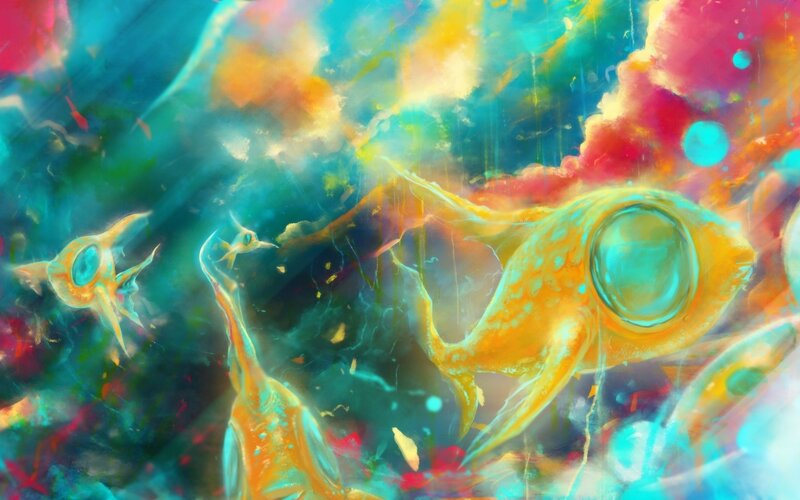 Colorful Fish in Water — Blue, Vibrant, Digital Art