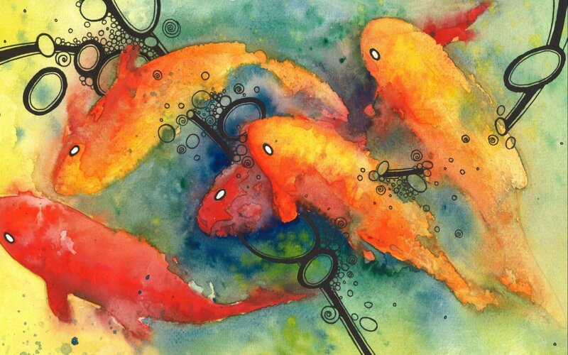 Colorful fish in watercolor