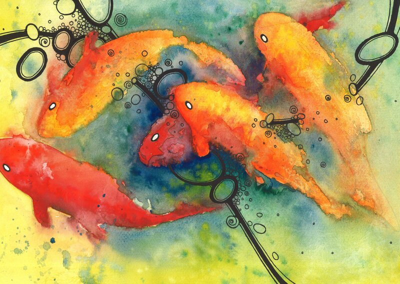 Colorful fish in watercolor