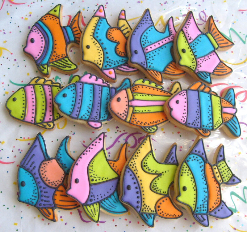 Colorful fish-shaped cookies