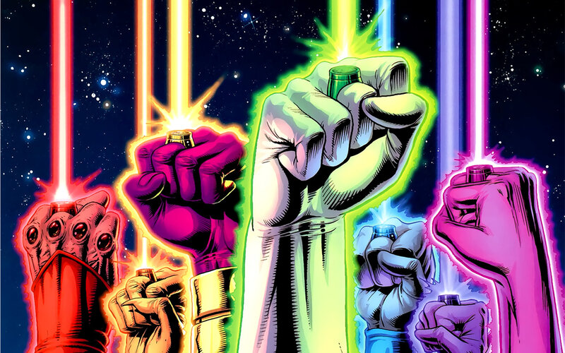 Colorful fists with energy beams