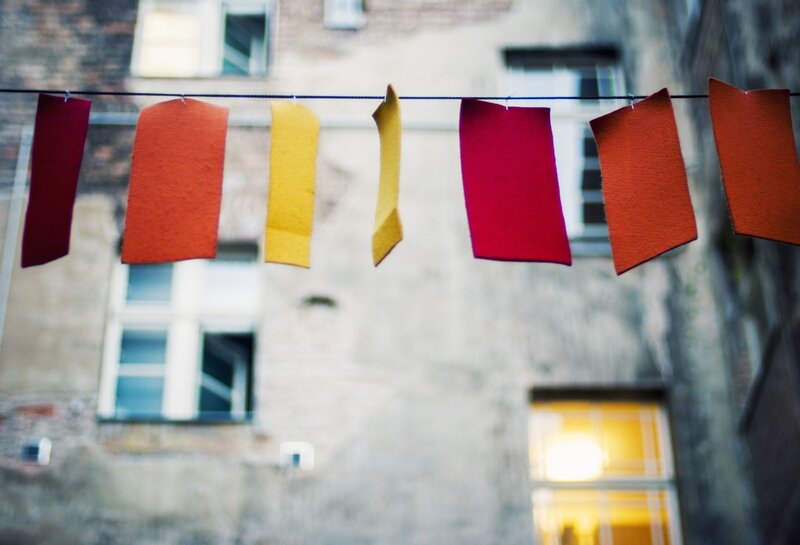 Colorful flags on a string