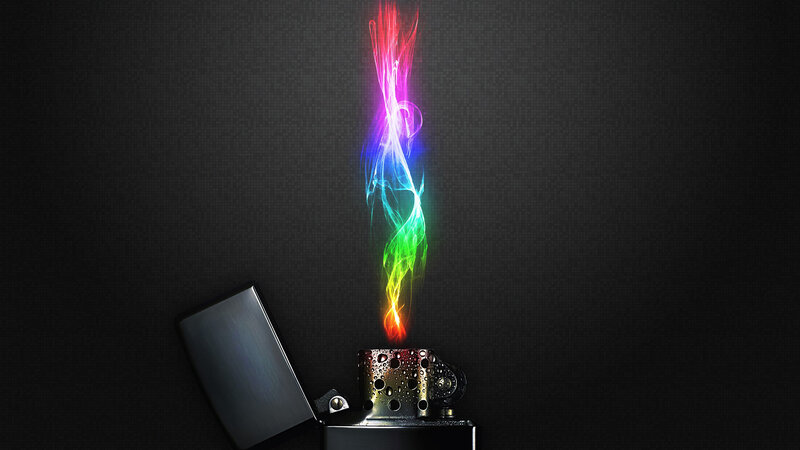 Colorful Flame from Lighter — Black, Dramatic, Digital Art, Smoke