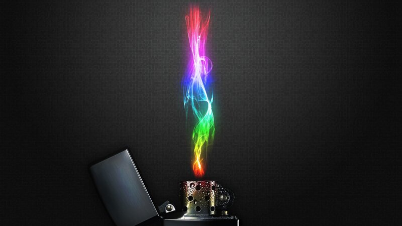Colorful Flame from Lighter — Black, Dramatic, Digital Art