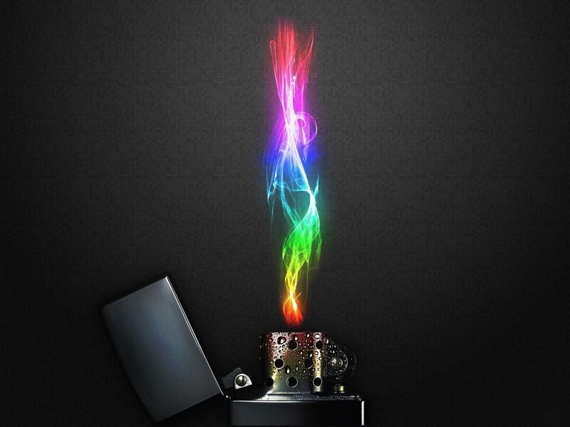Colorful Flame from Lighter — Black