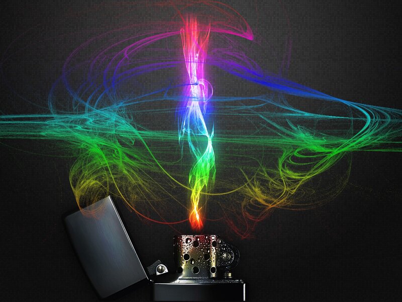 Colorful Flame from Lighter — Dramatic, Smoke