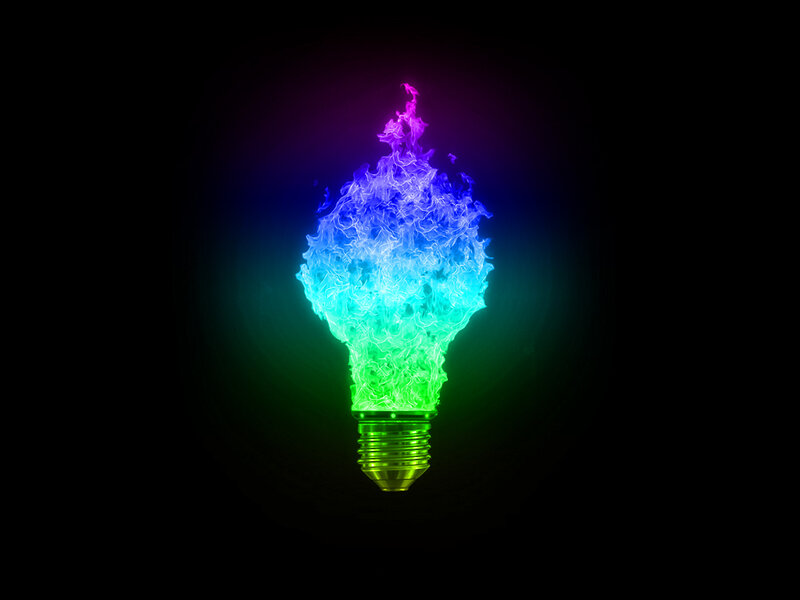 Colorful flame light bulb