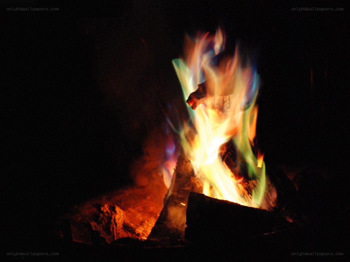 Colorful flames in the dark