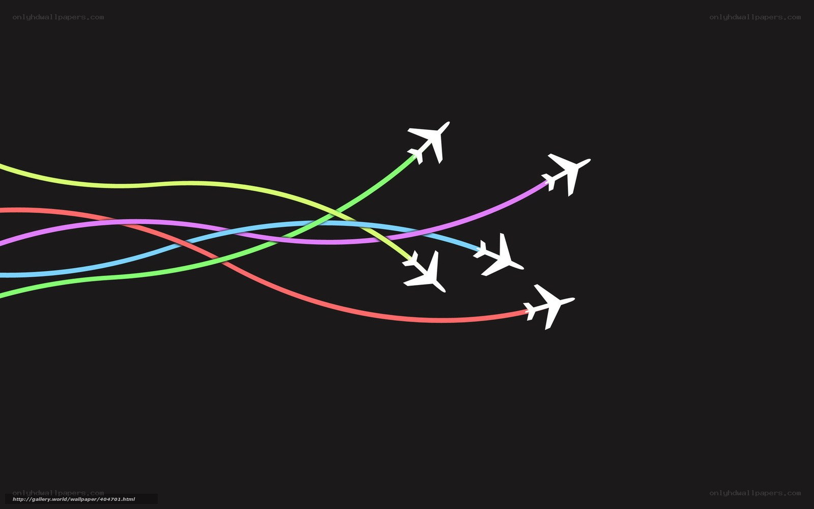 Colorful flight paths on black
