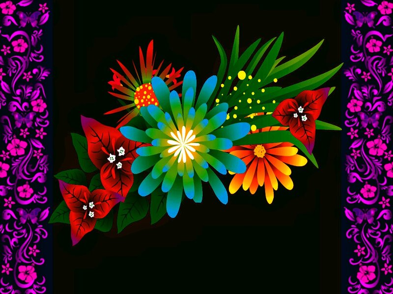 Colorful Floral Arrangement — Black, Vibrant, Digital Art