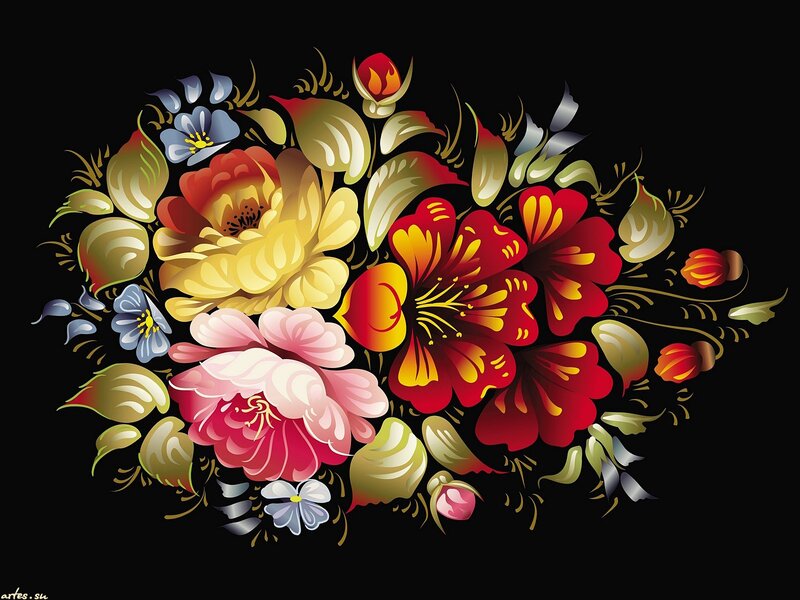 Colorful Floral Arrangement — Black, Vibrant