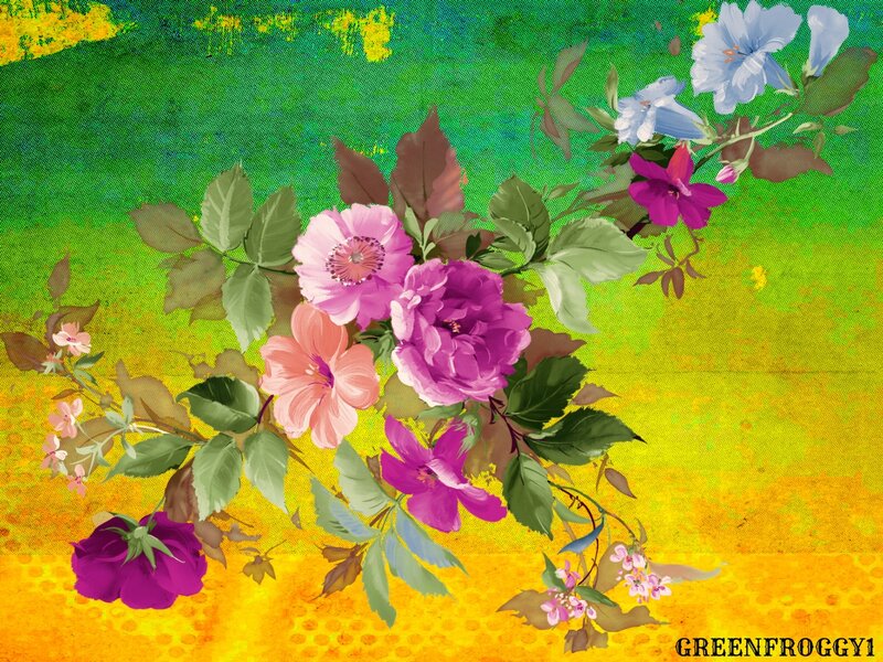 Colorful Floral Arrangement — Green, Vibrant, Digital Art