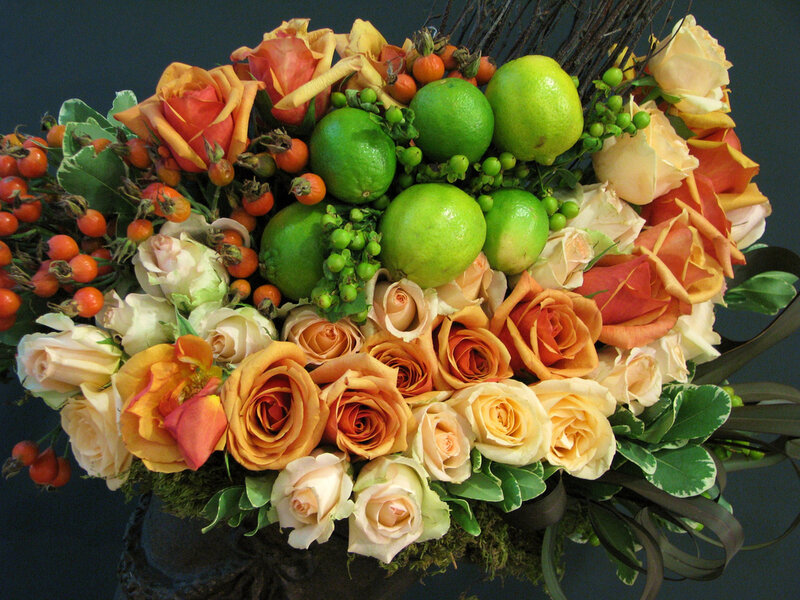 colorful floral arrangement with limes