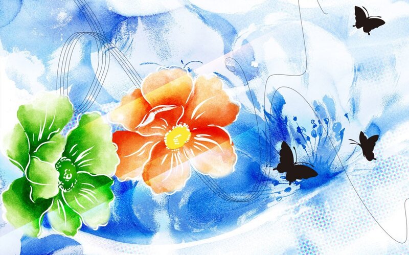 colorful floral art with butterflies
