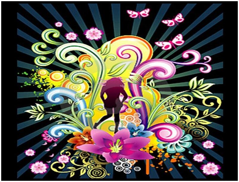 colorful floral art with silhouette