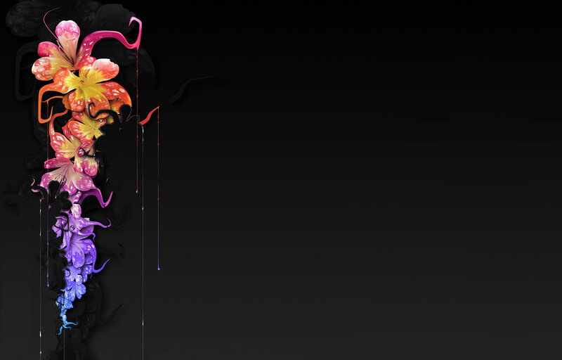 Colorful Floral Design — Black, Dramatic, Digital Art