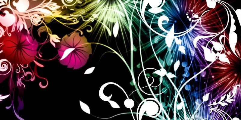 Colorful Floral Design — Black, Vibrant, Digital Art, Flowers
