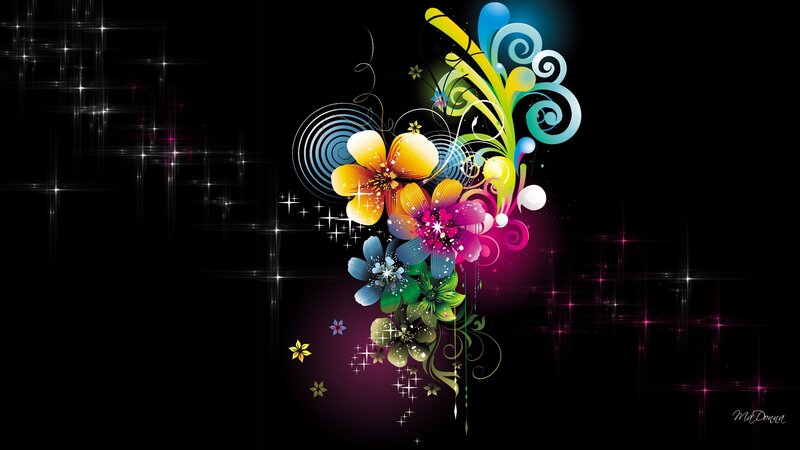 Colorful Floral Design — Black, Vibrant