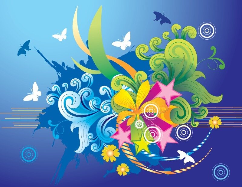 Colorful Floral Design — Blue, Vibrant, Vector Art