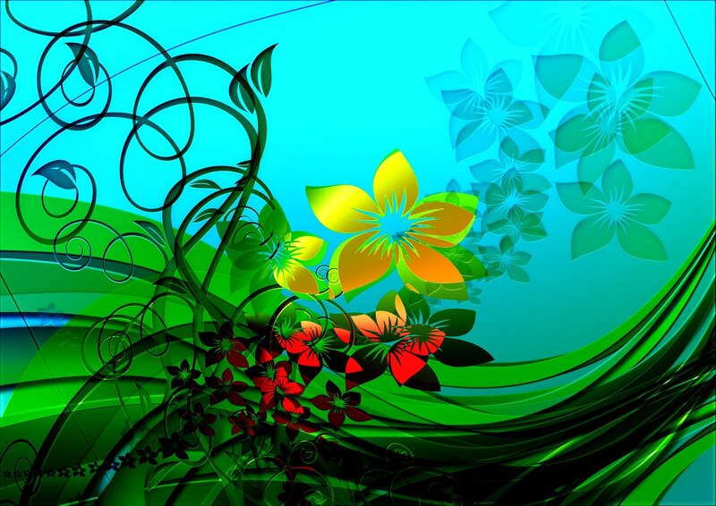 Colorful Floral Design — Green, Vibrant, Digital Art