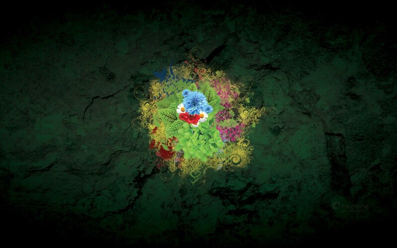 colorful floral design on dark green