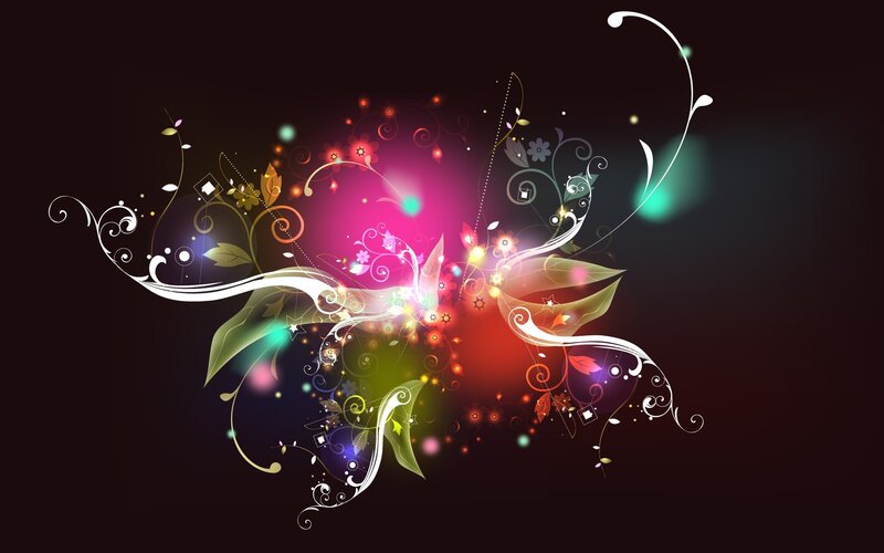 Colorful Floral Design — Pink, Vibrant, Digital Art, Flowers, Leaves, Swirls, Green, White
