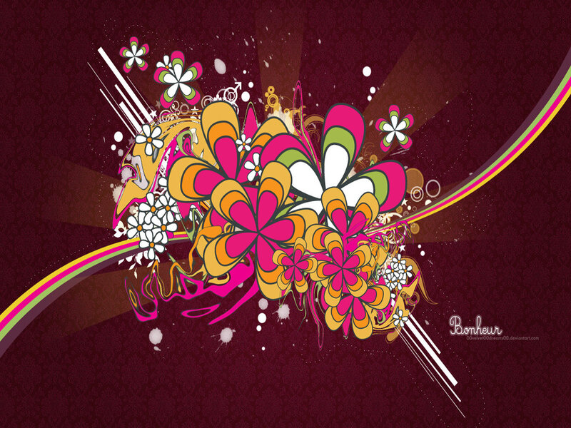 Colorful Floral Design — Pink, Vibrant, Digital Art, Flowers, Splatters