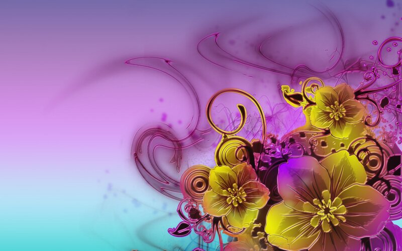 Colorful Floral Design — Purple, Vibrant, Digital Art, Flowers