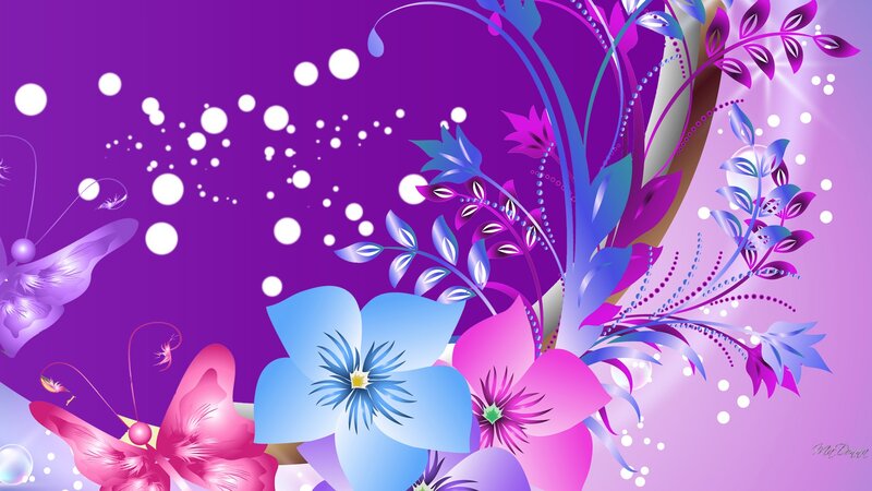 Colorful Floral Illustration — Purple