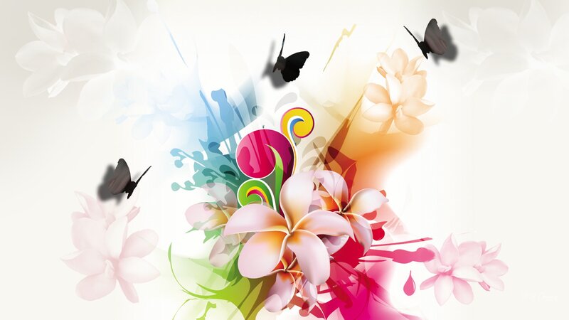 Colorful Floral Illustration — White