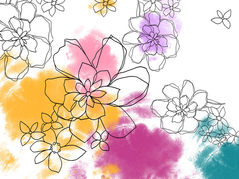colorful floral line art