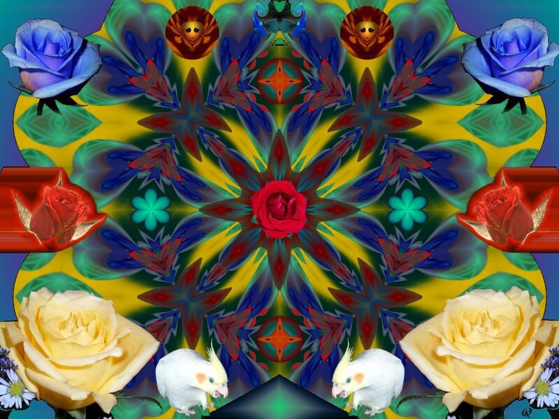 Colorful floral mandala with birds