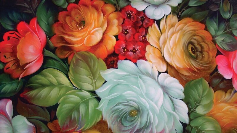 Colorful Floral Painting — Red