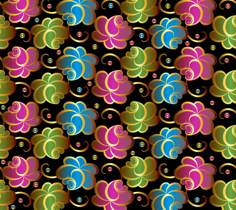 Colorful Floral Pattern — Black, Ornate