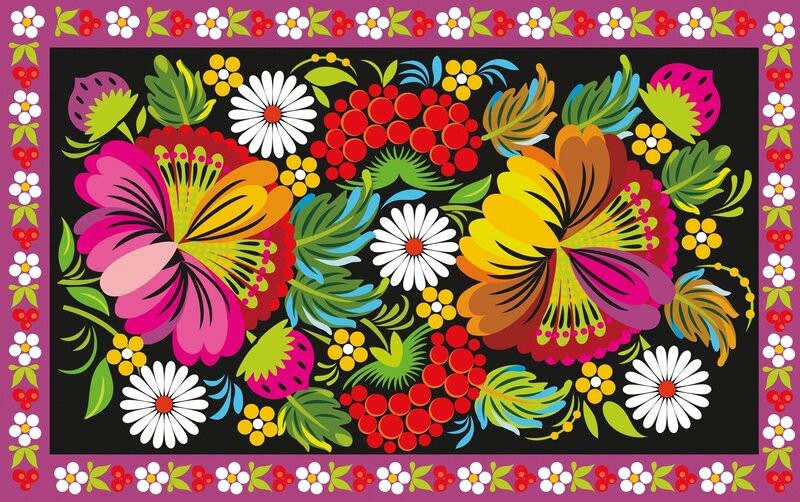 Colorful Floral Pattern — Black, Vibrant, Illustration