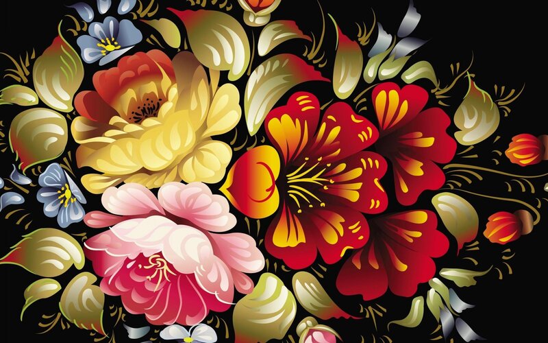 Colorful Floral Pattern — Black, Vibrant, Vector Art