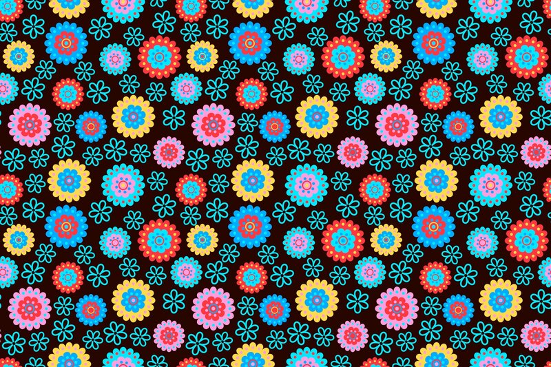 Colorful Floral Pattern — Blue, Playful, Vector Art