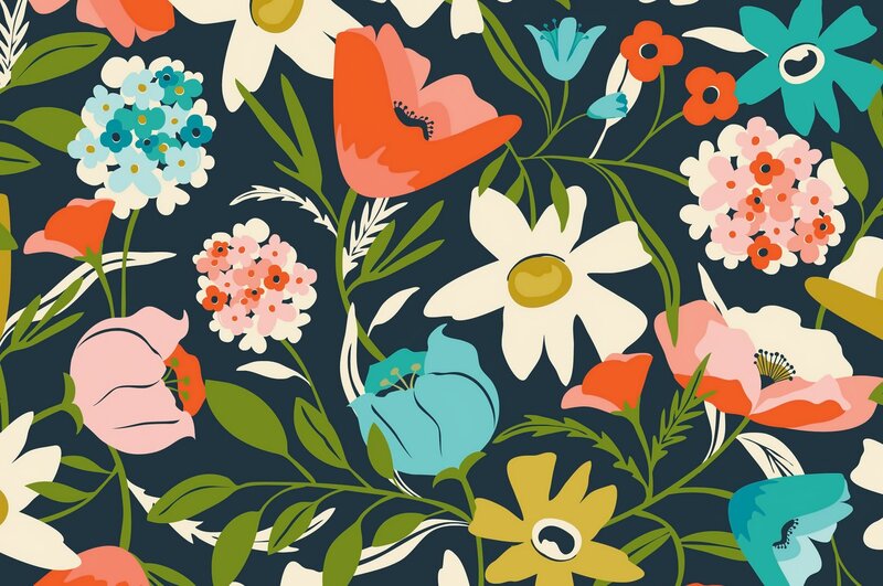 Colorful Floral Pattern — Dark Blue