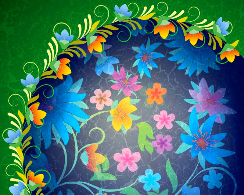 Colorful Floral Pattern — Green, Vibrant, Digital Art