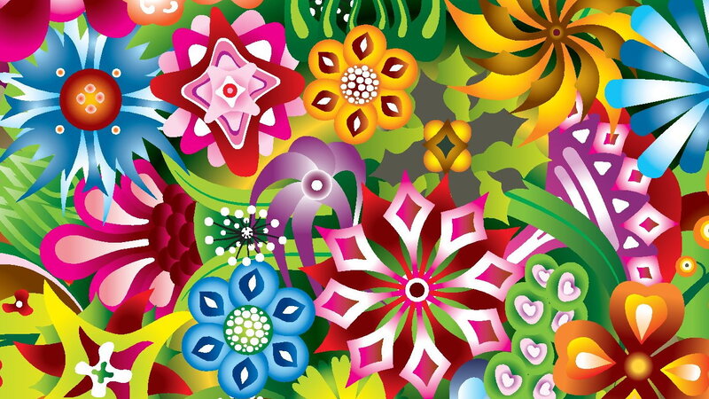 Colorful Floral Pattern — Green, Vibrant, Vector Art