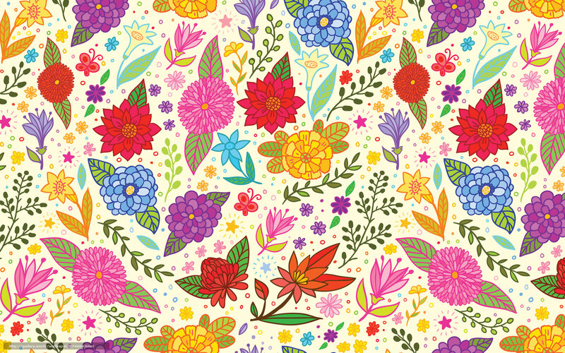 Colorful Floral Pattern — Pink, Cheerful, Illustration, Flowers, Leaves, Stems