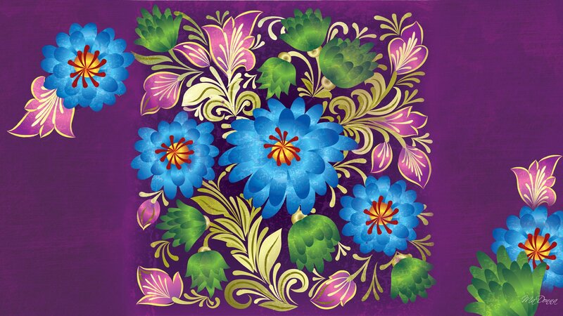 Colorful Floral Pattern — Purple, Vibrant, Illustration