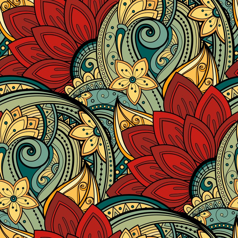 Colorful Floral Pattern — Red, Ornate, Illustration