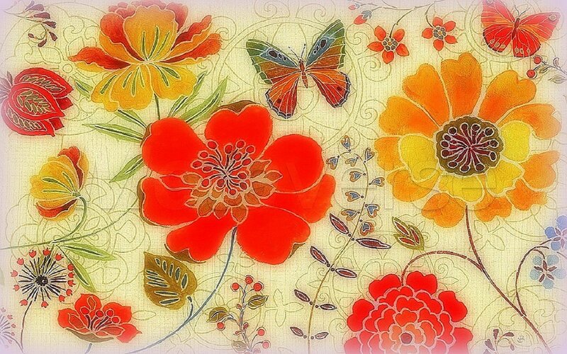 Colorful Floral Pattern — Red, Vibrant, Illustration