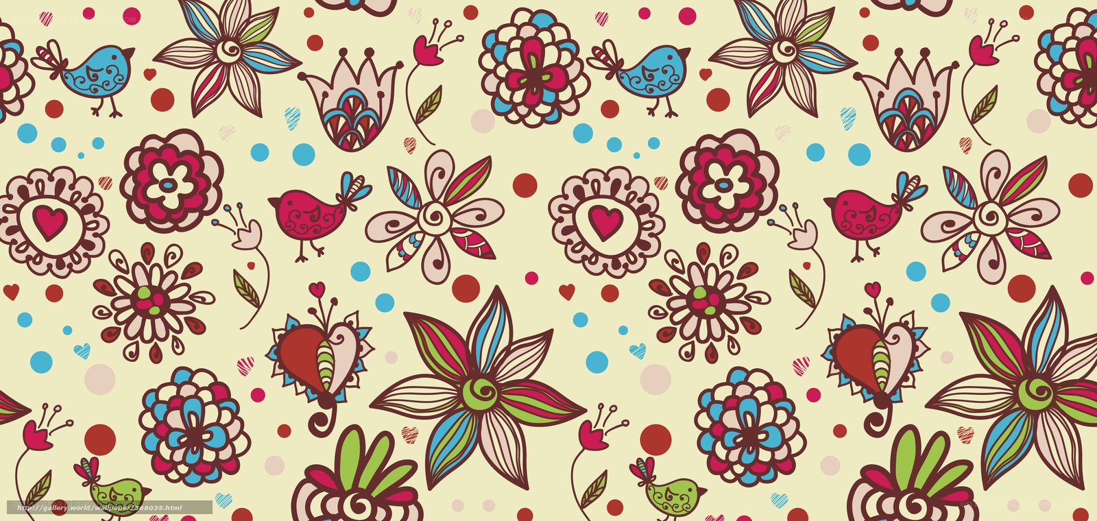 colorful floral pattern with birds