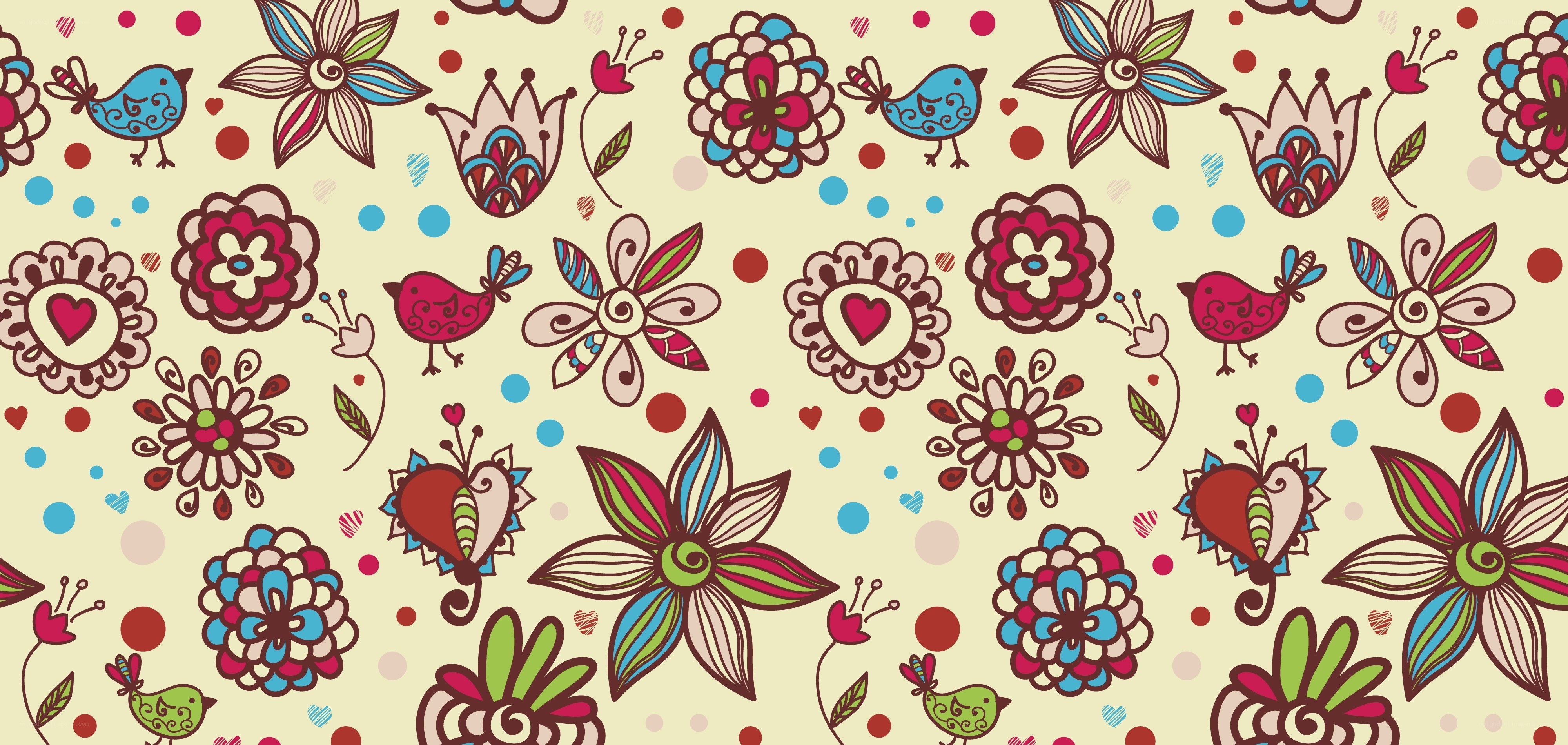 colorful floral pattern with birds