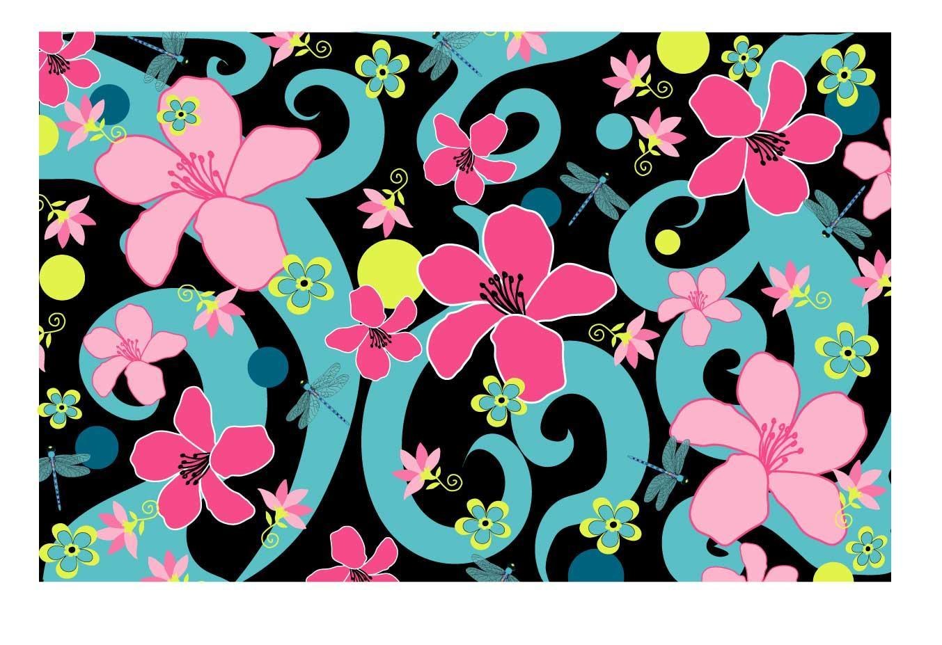 colorful floral pattern with dragonflies